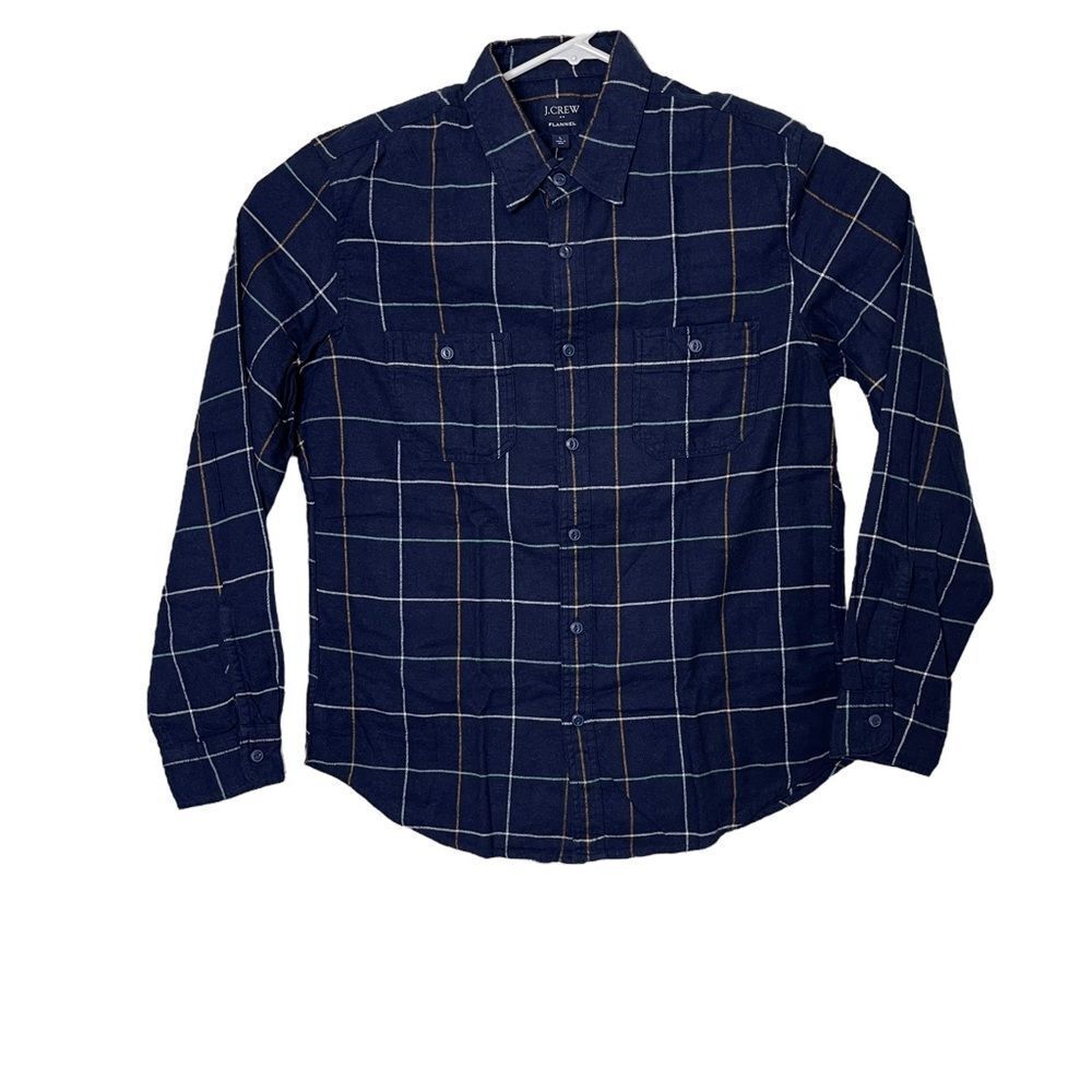 J Crew Classic Plaid Blue Flannel Shirt Button Down Size Large